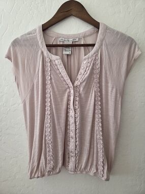 American Rag  Light Pink Semi Sheer Lace-Trim Cap Sleeve Top